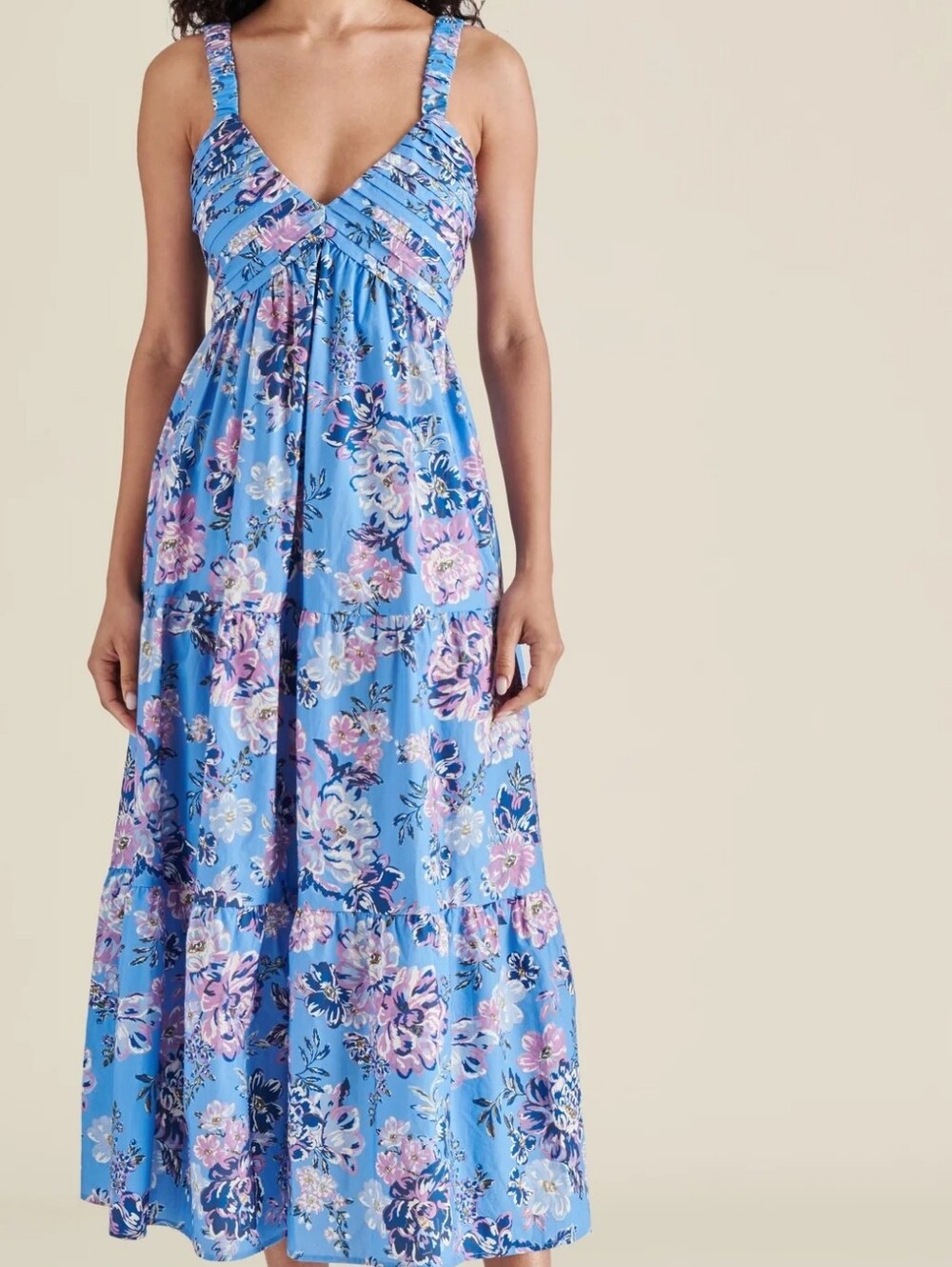 Steve Madden Blue Floral Tiered Midi Dress